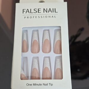 Silver and Nude False Nail Set
